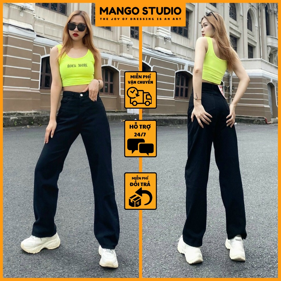 Quần jean nữ ống rộng màu đen phong cách Ulzzang School - Quần jeans baggy suông màu đen tuyền AF05