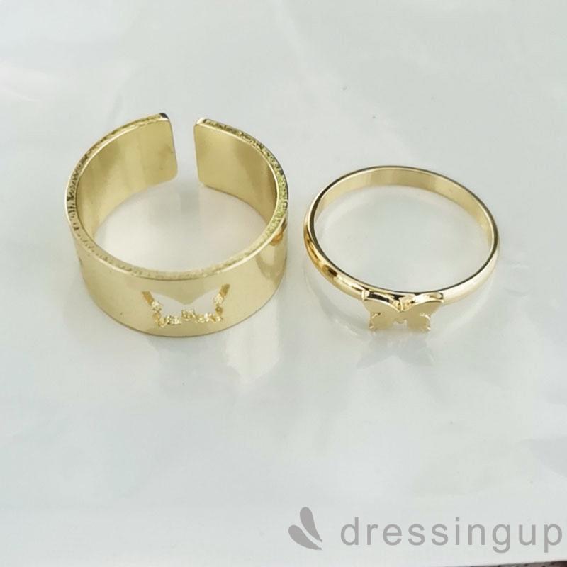Bộ 2 Nhẫn Đeo Ngón Tay Kim Loại Hình Bướm