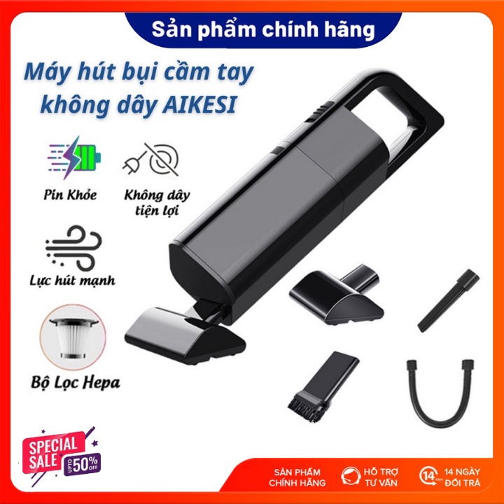 Máy hút bụi mini cầm tay AIKESI - tặng kèm 4 đầu hút - máy hút bụi không dây LB-8001, công suất 120W lực 3500Pa