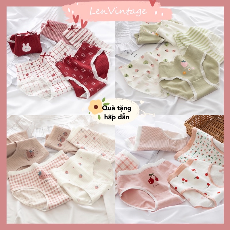 Combo Đồ lót nữ cotton kháng khuẩn đáy chip cotton dễ thương thoáng khí cô gái Nhật Bản Morigirl ulzzang kiểu Hàn