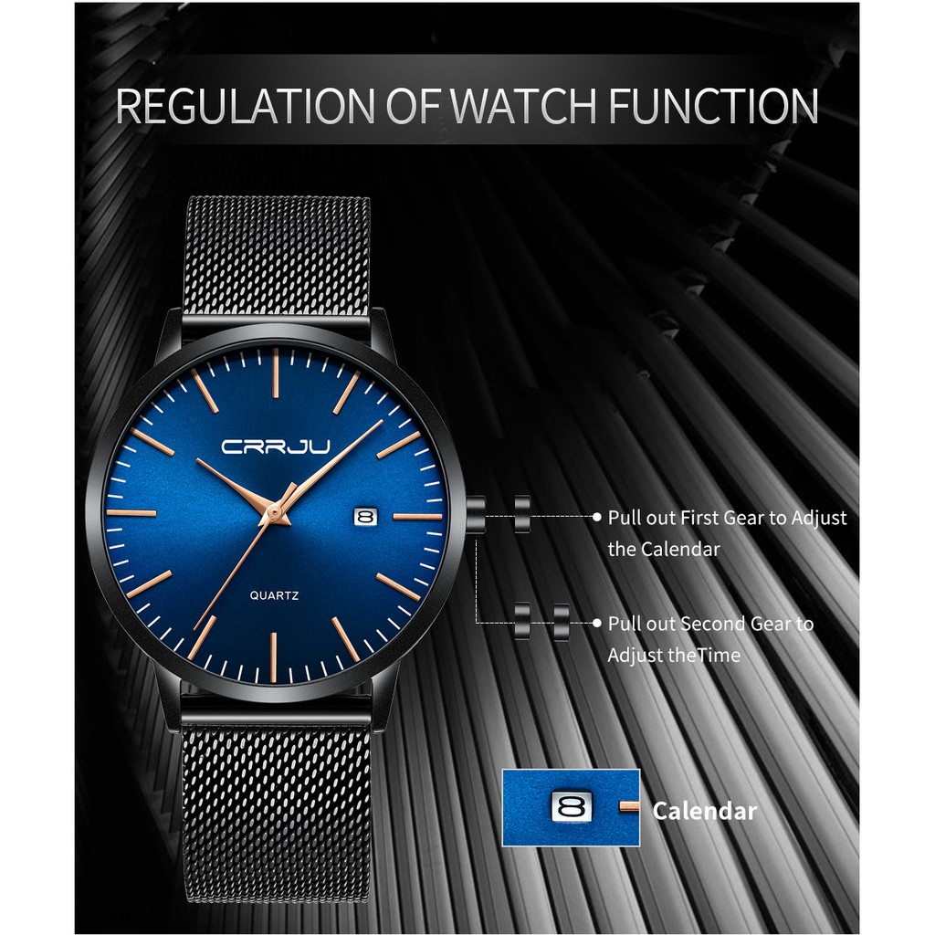 Đồng Hồ CRRJU 2172 Máy Nhật Bản Bằng Thép Chống Nước Chống Trầy Siêu Mỏng Cho Nam