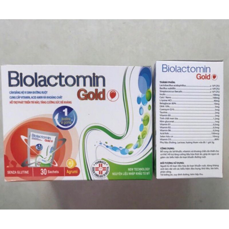 Biolactomin Gold hộp 30 gói - cân bằng hệ vi sinh đường ruột, cung cấp vitamin, khoáng chất