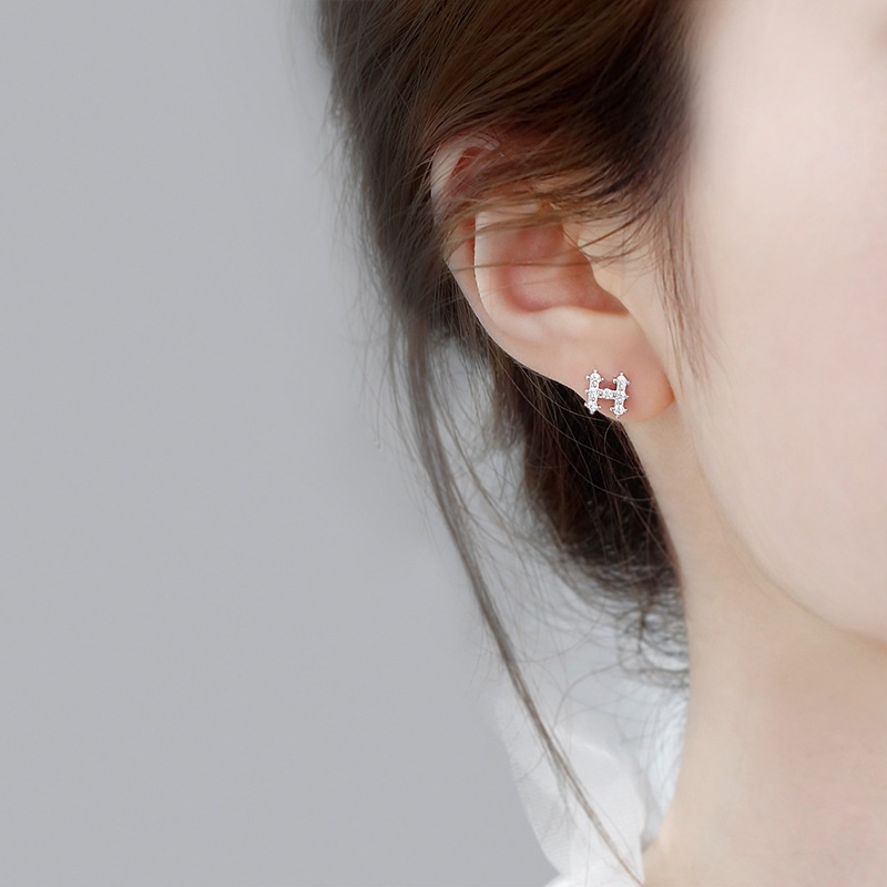Bông Tai Chữ H Đính Đá Zircon Phong Cách Hàn Quốc Thanh Lịch Đơn Giản Cho Nữ