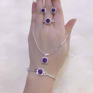 Bộ trang sức bạc ý mặt đá vuông cao cấp