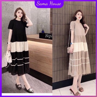 Đầm bầu váy bầu thời trang mùa hè thiết kế suông tầng chất thun cotton freesize đến 70kg