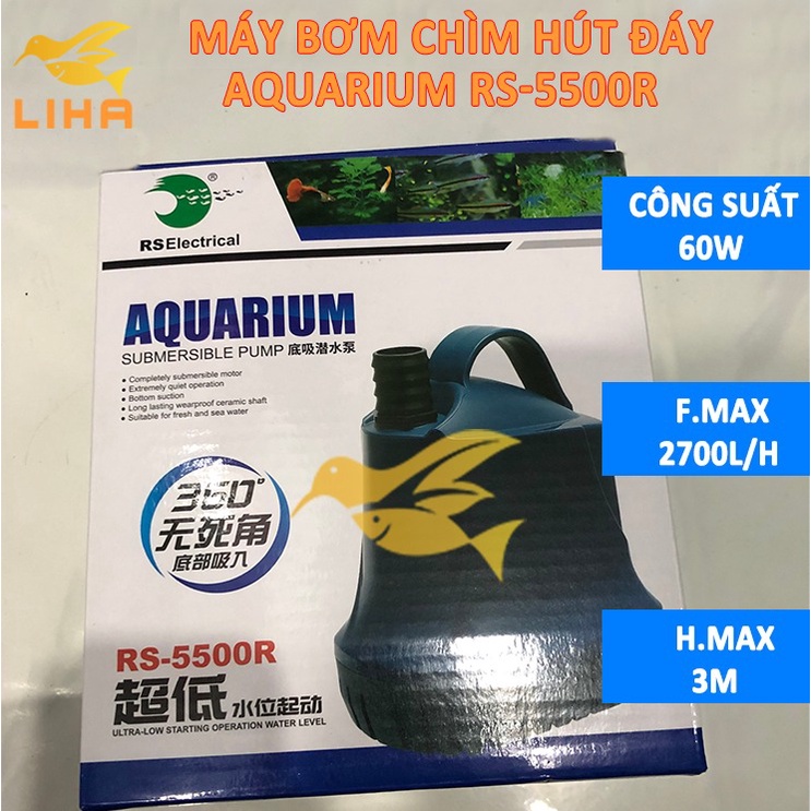 Máy Bơm Hút Cặn Hồ Cá RS-5500R (60W-2700L/H-3M) - Bơm Chìm 360 Độ