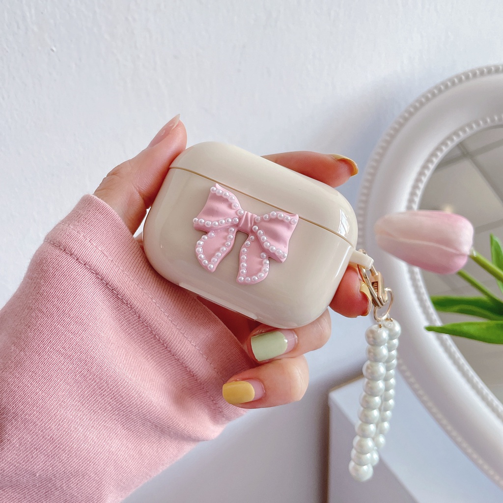 Vỏ bảo vệ hộp sạc tai nghe Airpods 1 2 3 pro bằng TPU mềm hình nơ hồng dễ thương case