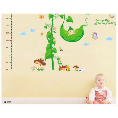 Decal trang trí cây hạt đậu có thước đo chiều cao cho trẻ