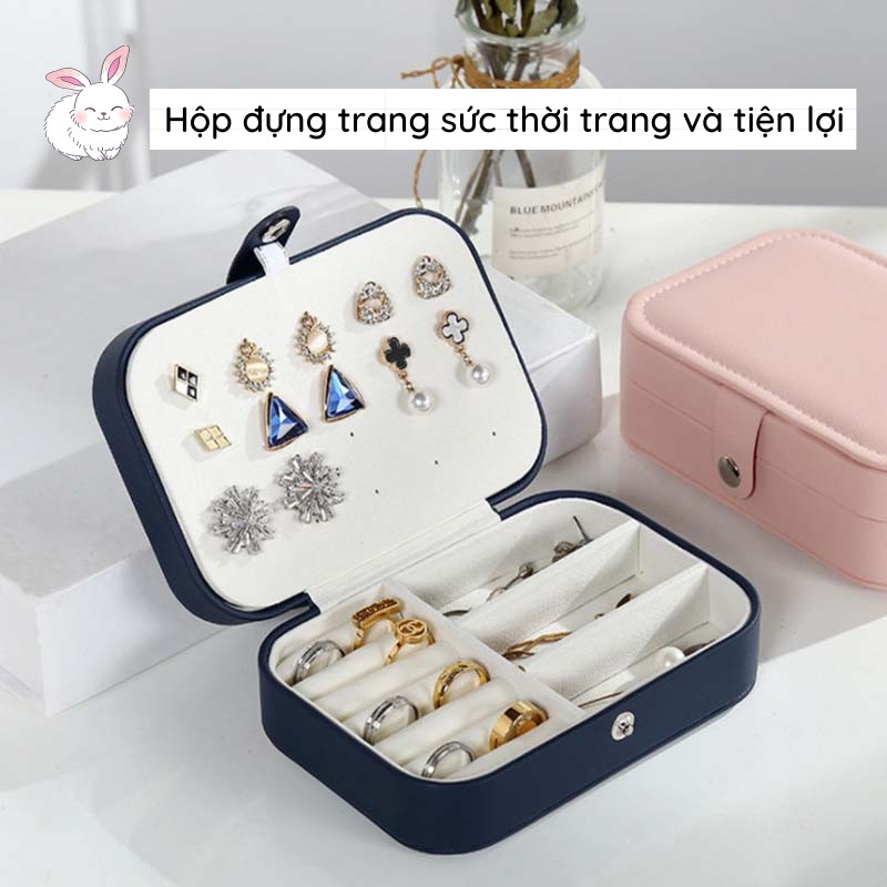 Hộp đựng trang sức mini bằng da PU cao cấp sang trọng chia ngăn để dây chuyền, nhẫn, vòng cổ tiện lợi 16cm