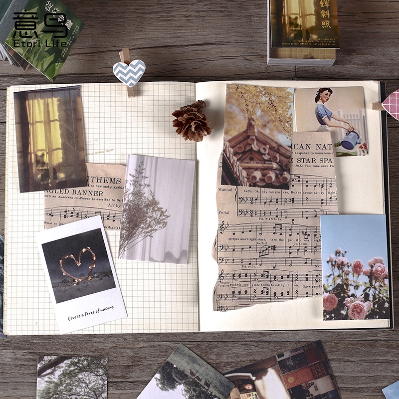Bộ 50 Miếng Giấy Washi Dán Trang Trí Sổ Tay Kiểu Vintage