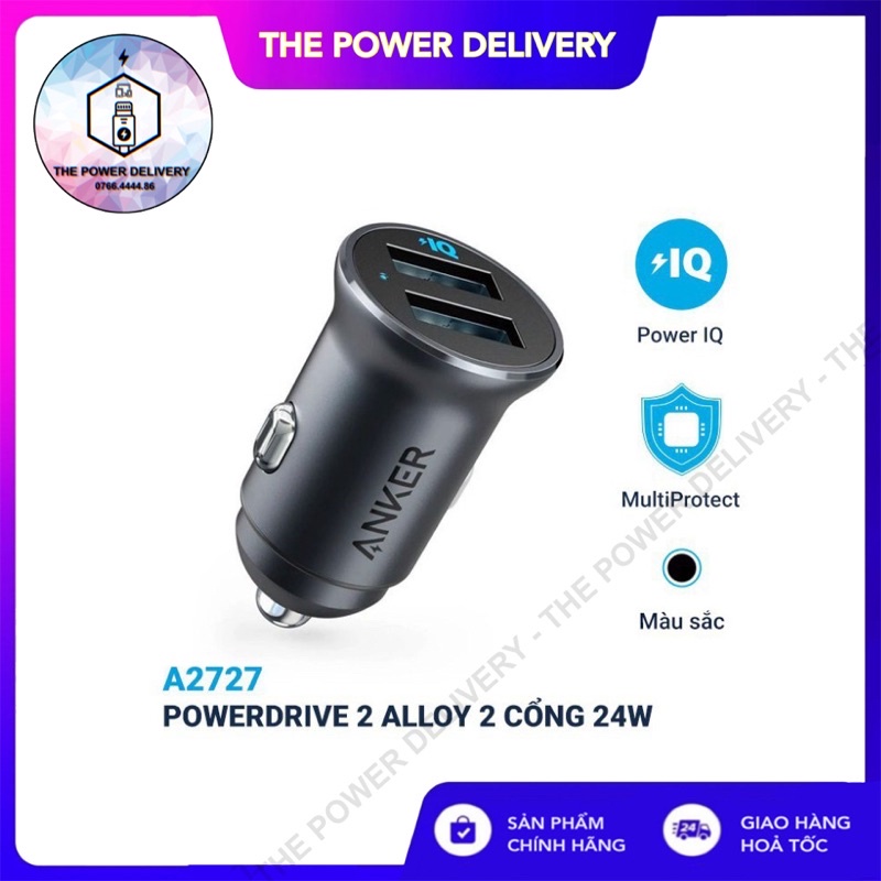 Tẩu Sạc Ô tô ANKER PowerDrive Alloy 2 Cổng 24W - Mã A2727 Bảo hành 12 tháng