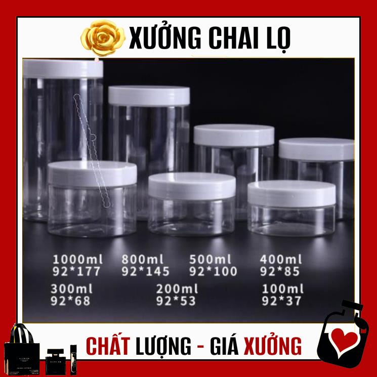 Hủ Đựng Kem ❤ TOP GIÁ RẺ ❤ Hũ nhựa pet Trong Nắp Trắng 50g 100g 200g 250g đựng mỹ phẩm, thực phẩm, đồ khô, ngũ cốc