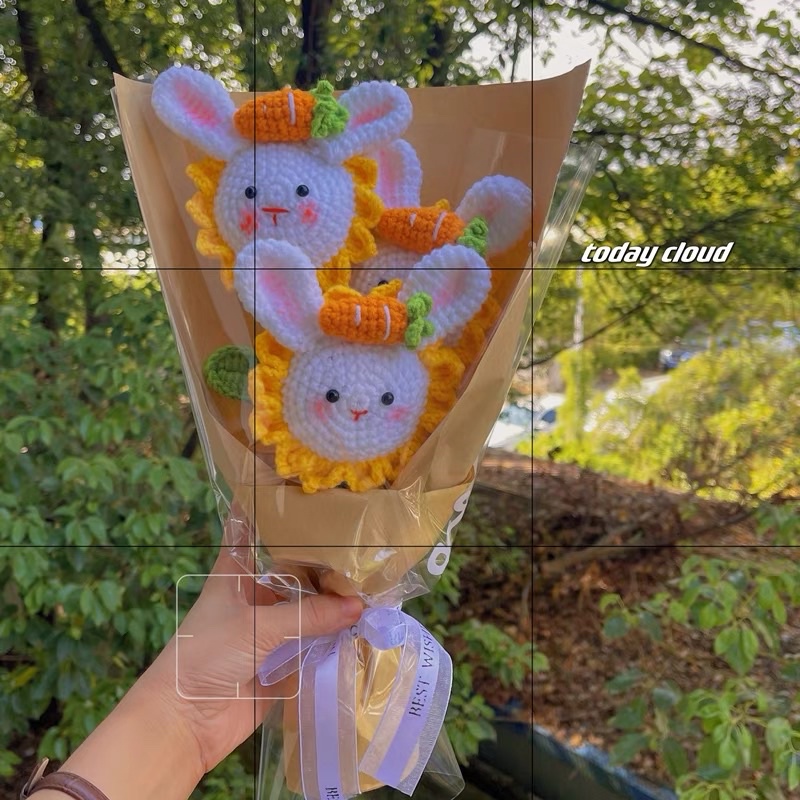 Hoa đầu thỏ len handmade