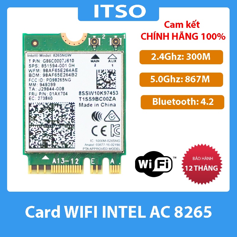 Card WIFI Intel AC7260 AC8260 AC9260 AX200 AX210 khe M2 cho laptop - Thiết bị thu wifi cho máy tính