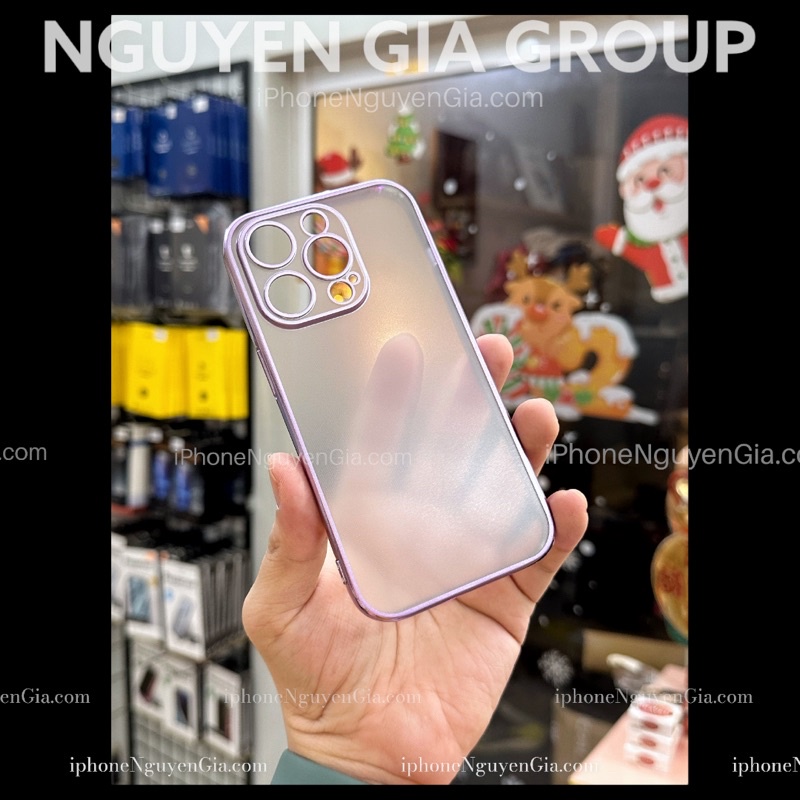 Ốp nhám viền màu tím chống bám dơ  iPhone 14 pro max 13 pro max 12 pro max 11 poi max xs max Nguyễn Gia group Cao Đạt q5