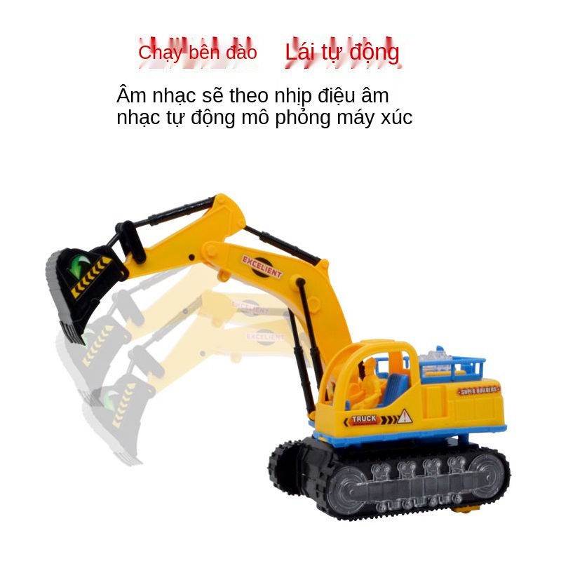 Máy xúc điện trẻ em đồ chơi ô tô bé trai nhạc biến dạng xe ủi đất đa năng hạng nhẹ