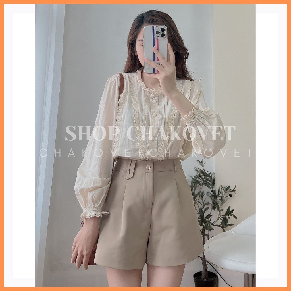 Áo sơ mi nữ tay dài họa tiết cổ ren A8146, kiểu áo nữ xếp ly ren ngực cá tính mặc đẹp dánh xinh style hàn quốc