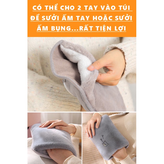 Túi Sưởi, Túi Chườm Nóng Điện Giảm Đau Bụng Kinh - Sưởi Ấm Chân Tay, Kèm Dây Sạc Và Phễu Rót Nước Tiện Lợi