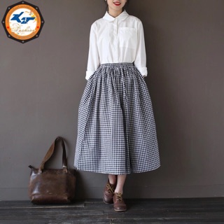 SET ÁO TRẮNG SƠ MI VÀ VÁY CARO ĐEN