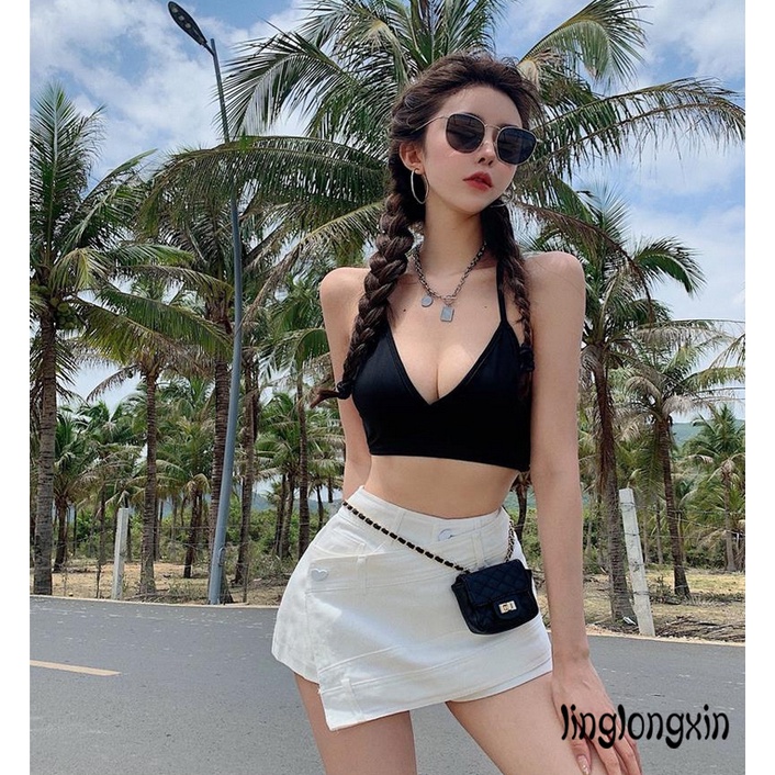 ❀Rc❀Quần Jeans Ngắn Ống Rộng Lưng Cao Màu Trơn Thời Trang Mùa Hè Cho Nữ
