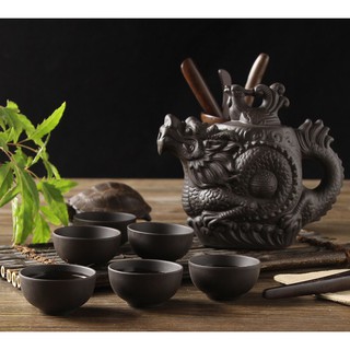 Bộ Ấm Trà Gốm Sứ Long Phụng Nguyên Hộp. Quà Tặng Ý Nghĩa, Lịch Sự, Trang Trí Bàn Trà Sân Vườn, Bàn Trà Phòng Khách