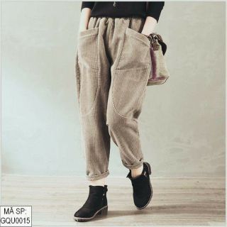 Quần baggy nhung còn màu ghi và mận size S, M, L form rộng