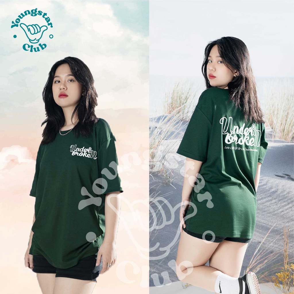 Áo thun xanh lá UNDERBROKEN Áo Thun Tay Lỡ Unisex