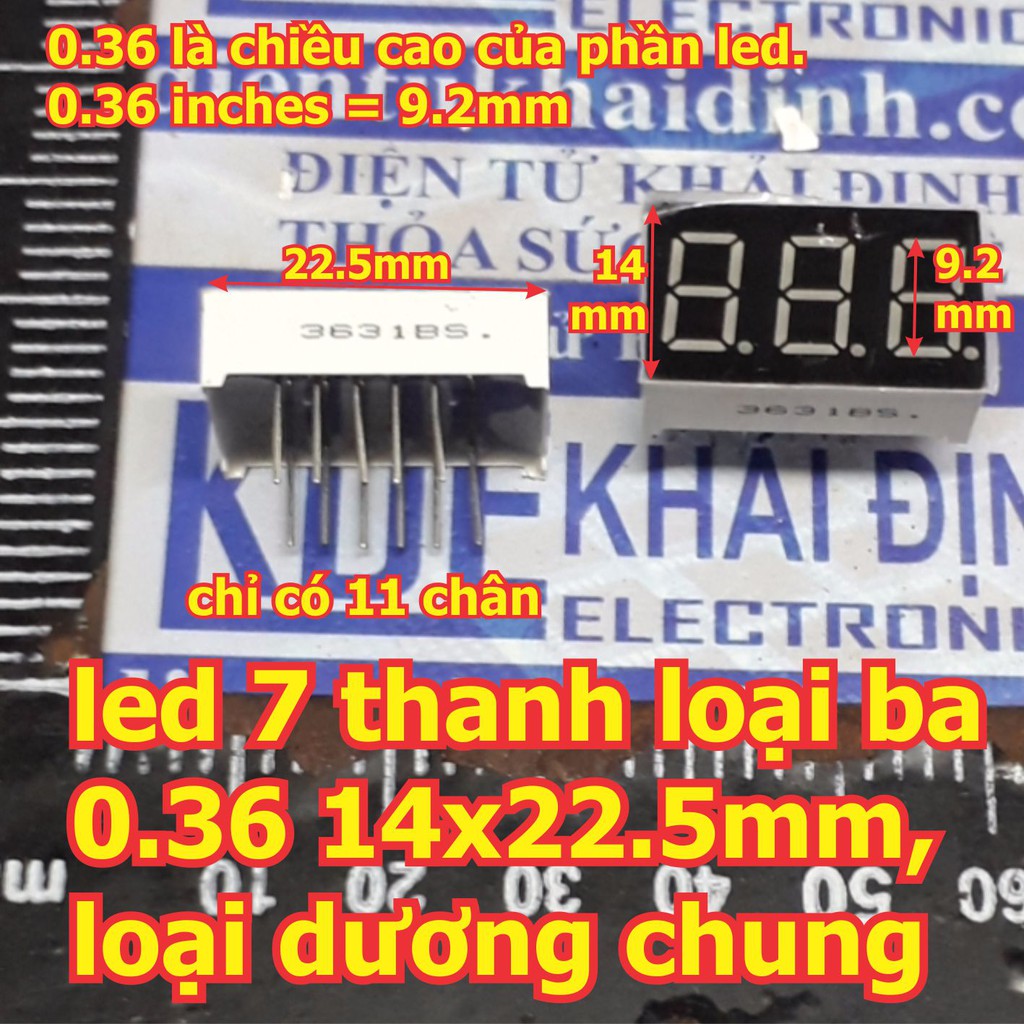 5 con led 7 đoạn, led 7 thanh loại ba 0.36 14x22.5mm, loại dương chung/ âm chung kde6150