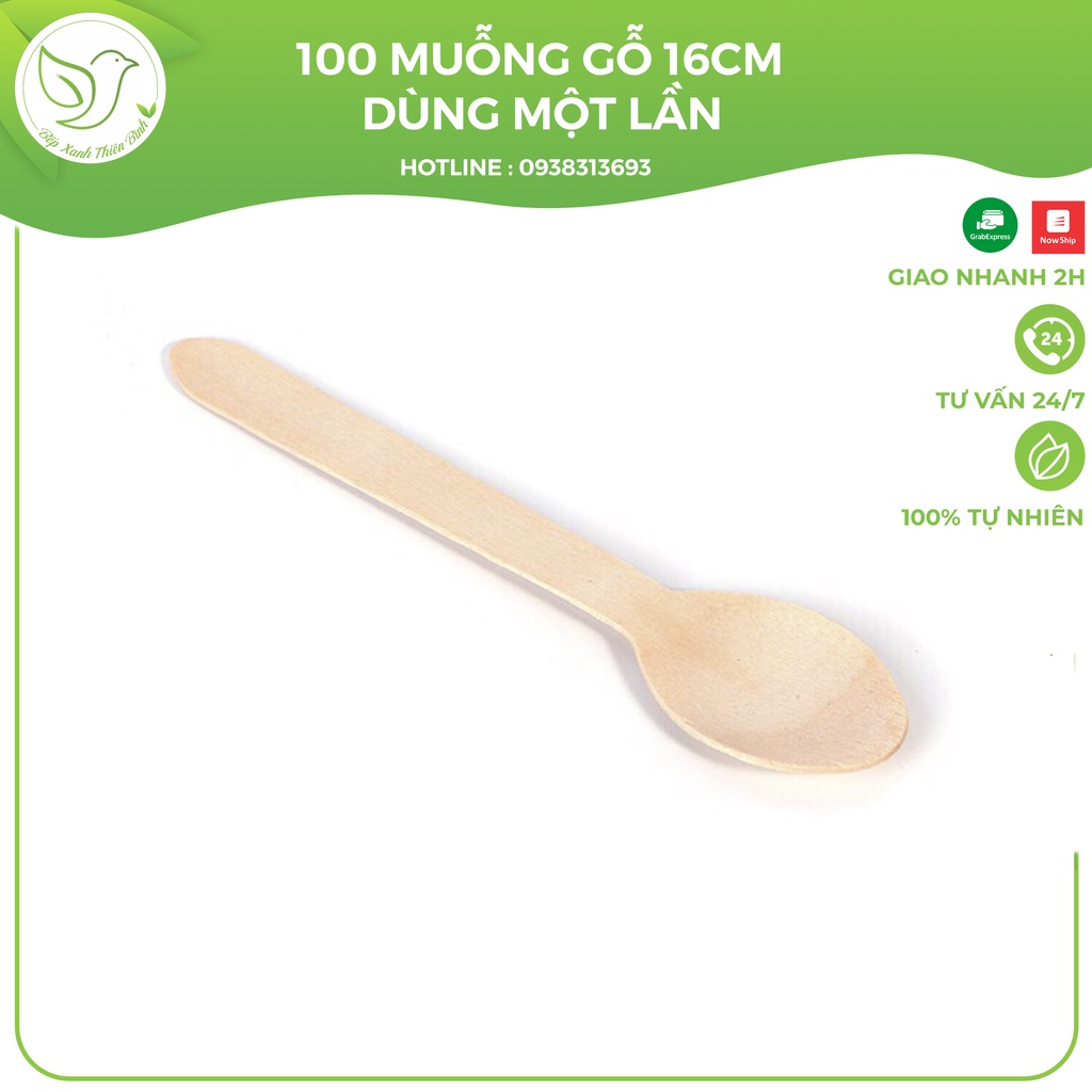 100 Muỗng gỗ dùng một lần 16cm an toàn tiện lợi thân thiện môi trường