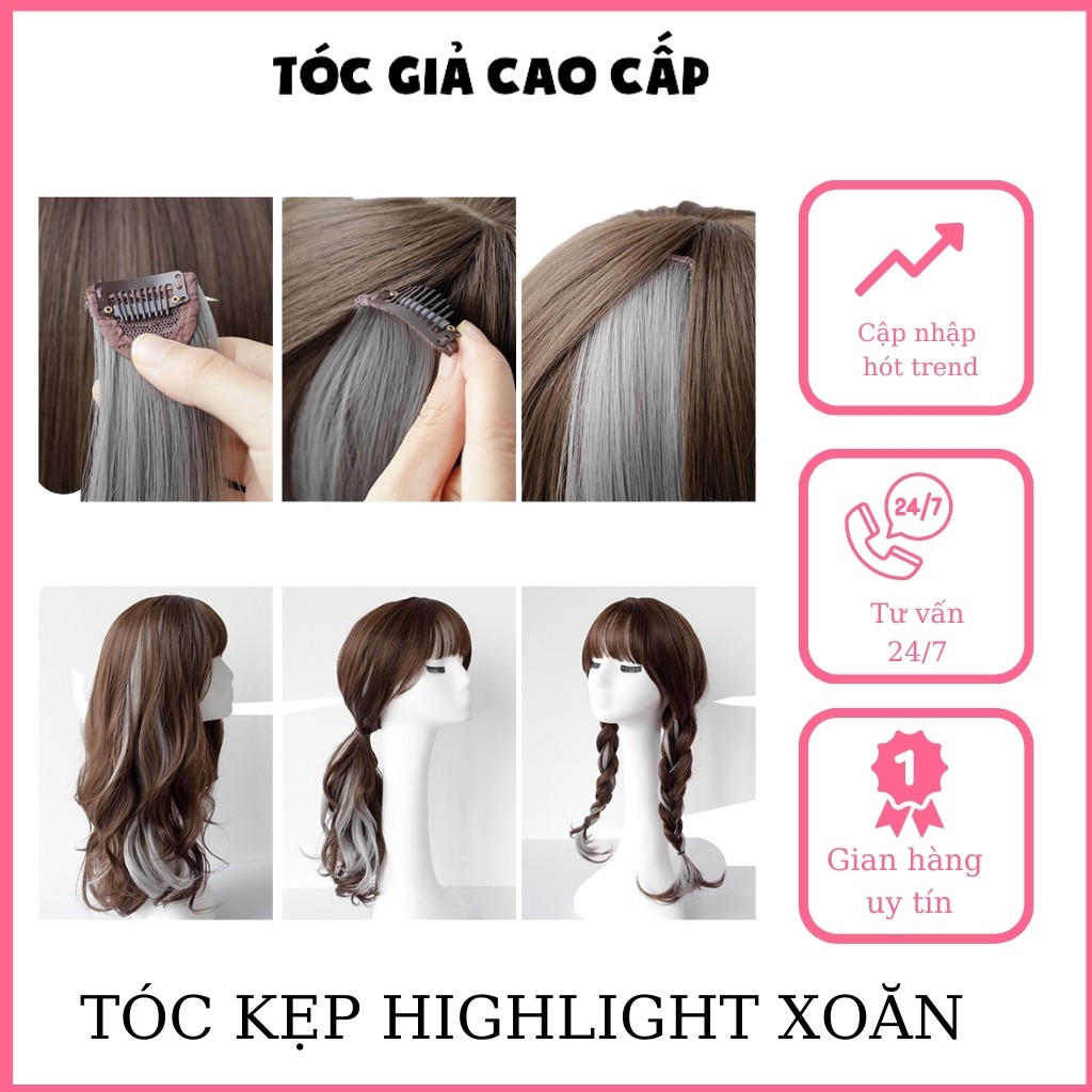 Tóc giả kẹp highlight 1 kẹp, dài 55cm