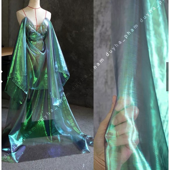 ⚡Giá sỉ⚡ Vải voan kính bóng xà cừ ánh phản quang hologram nhiều màu trắng hồng xanh