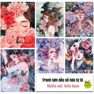 CÓ SẴN💥 FREESHIP 💥 Tranh Số Hóa Tự Tô Cô Gái -Mỹ nữ -Nàng Thơ💥Đã căng khung - Tranh cao cấp loại 1