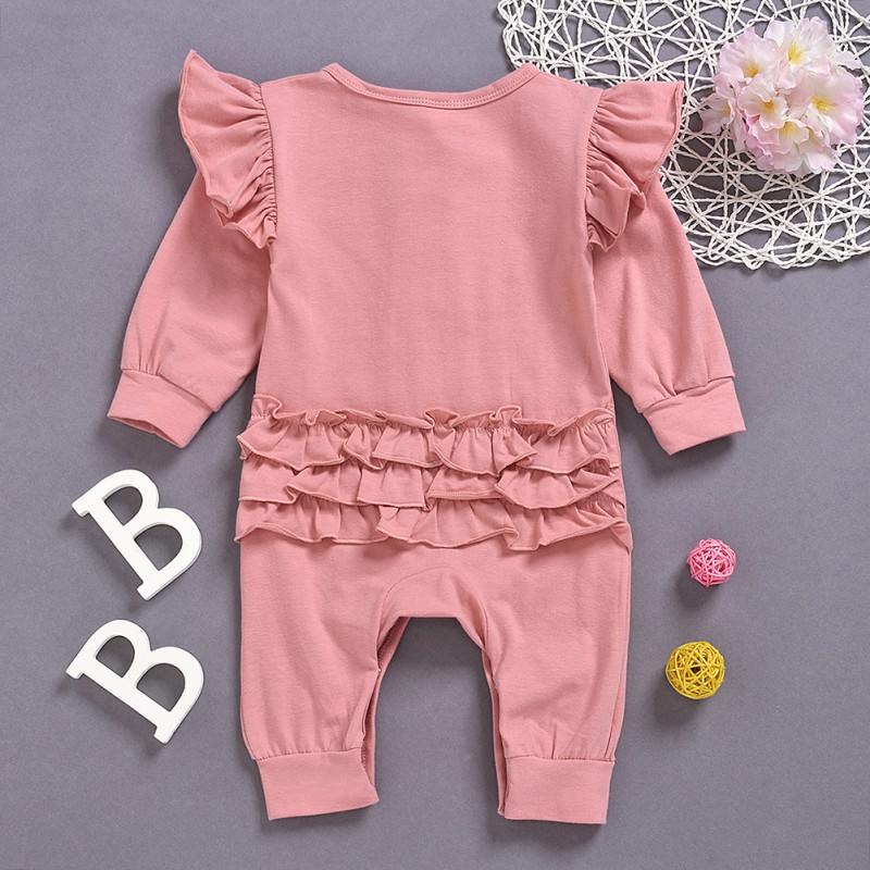 Áo liền quần dài tay phối bèo nhún xinh xắn cho bé gái