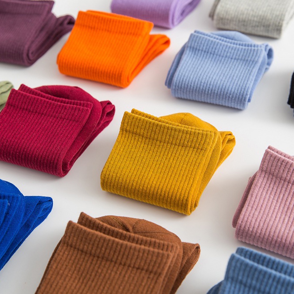 Tất cotton cổ vừa màu trơn thoáng khí thời trang mùa đông cho nam nữ