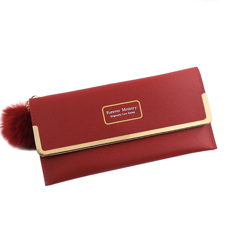 Ví Dài Đựng Tiền Xu Bằng Sắt Viền Bóng Lông Đơn Giản Thời Trang Mới Cho Nữ