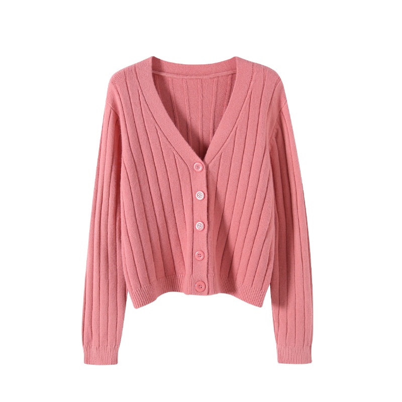 Áo cardigan Ielgy dệt kim dáng rộng màu trơn tay dài cổ chữ V có nút cài thời trang cho nữ