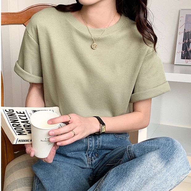 Áo Thun Ngắn Tay Dáng Rộng Màu Xanh Lá 49600 Dễ Phối Đồ