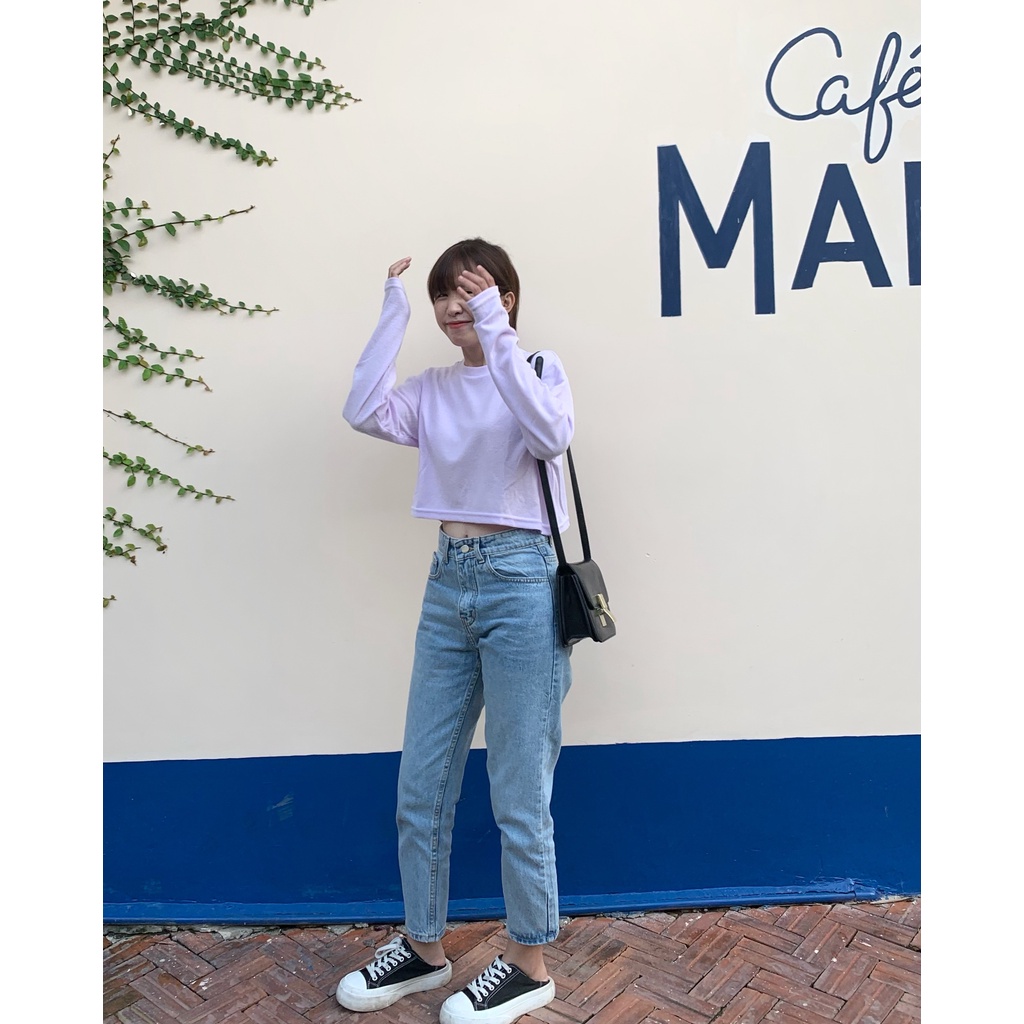 Quần Jeans Nữ Lưng Cao Dáng Baggy Fit, Form Lửng 9 Tấc Màu Xanh Wash Đùi  LDM-102E