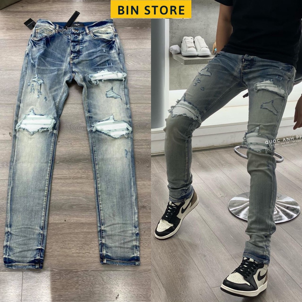 Quần bò AMIRI skinny jean nam , phối da biker chất liệu jean cao cấp HÀNG QC