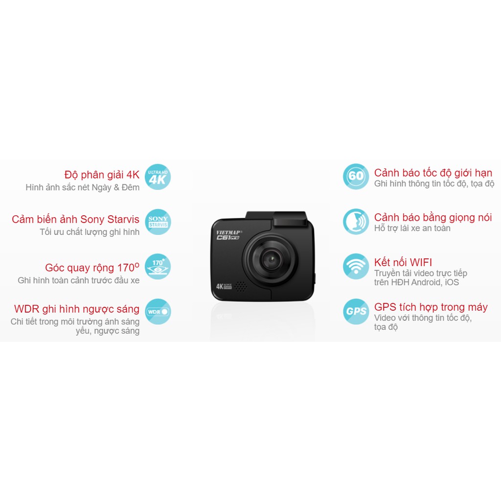 VIETMAP C61 PRO - Camera hành trình 4K - Cảnh Báo Giao Thông Giọng Nói - Thẻ Nhớ 128Gb | WebRaoVat - webraovat.net.vn