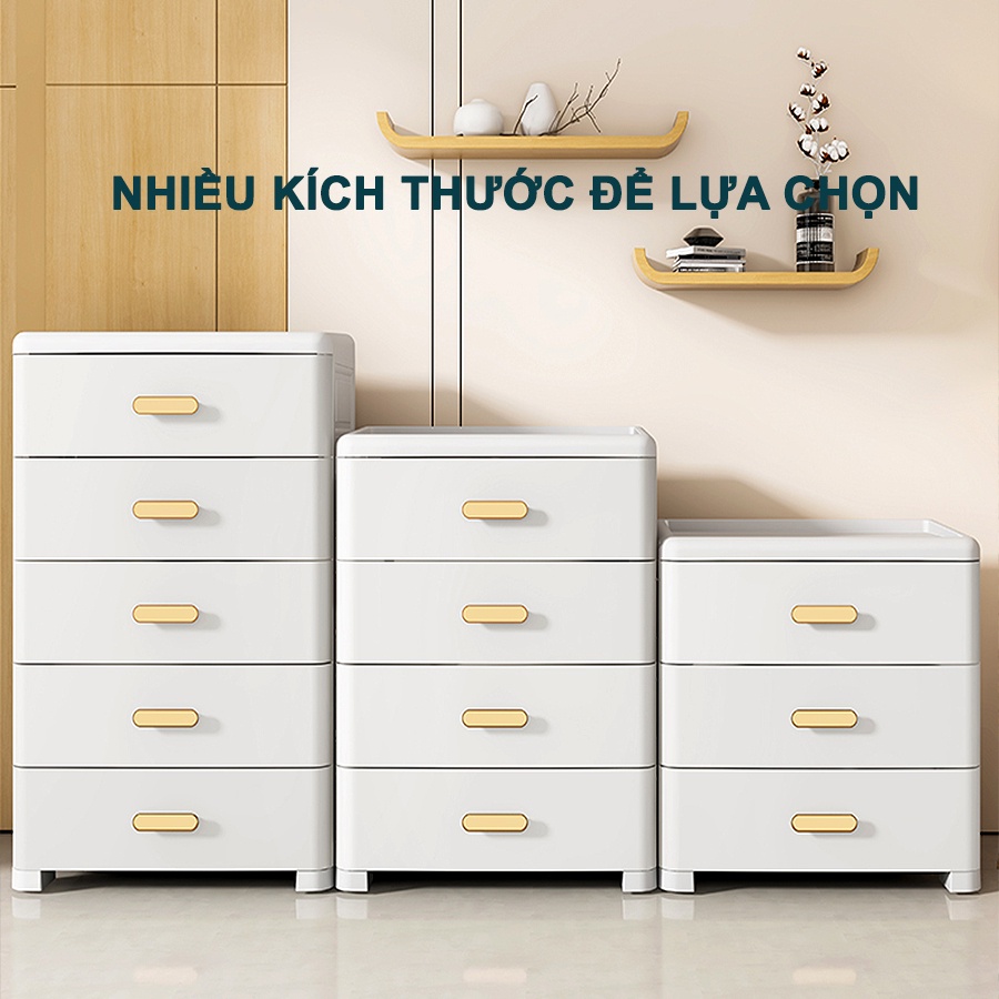 Tủ Nhựa Đựng Quần Áo, Tủ Nhựa Nhiều Ngăn Tay Kéo Mạ Vàng Sang Trọng TUN-020