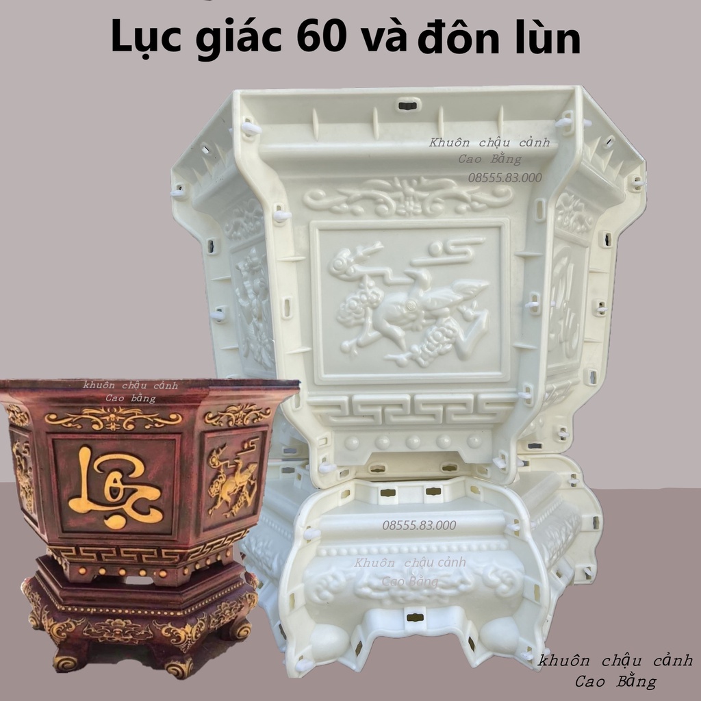Khuôn đúc chậu cảnh lục giác 60 và chân đôn lùn (khuôn ABS siêu bền) có lòng tròng đầy đủ