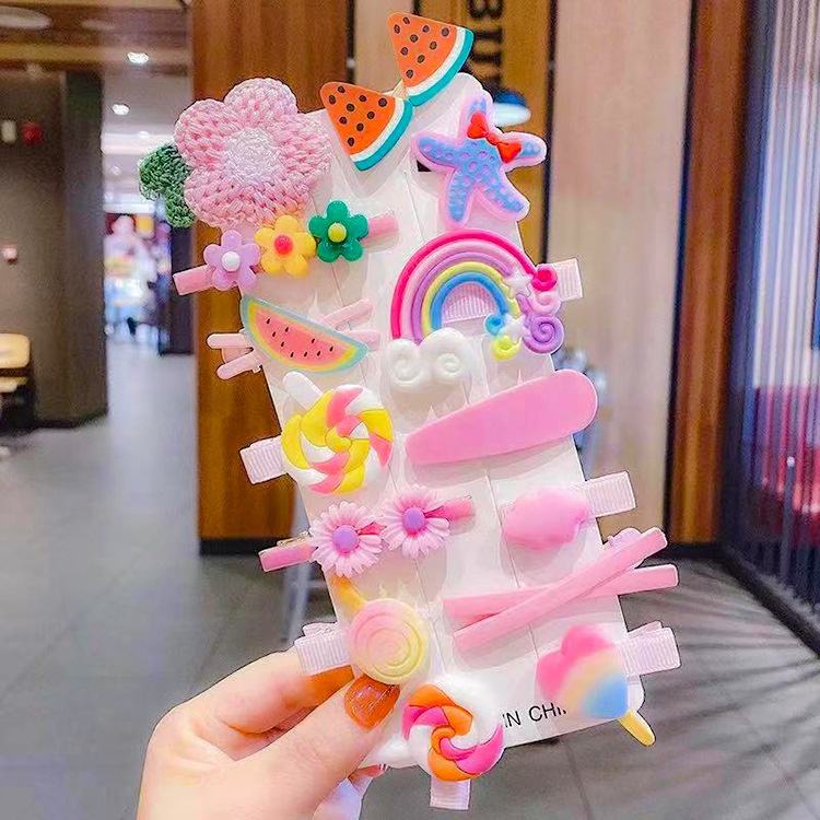 Set 14 Kẹp Tóc Hình Hoa/Cầu Vồng Thời Trang Hàn Quốc Cho Bé Gái