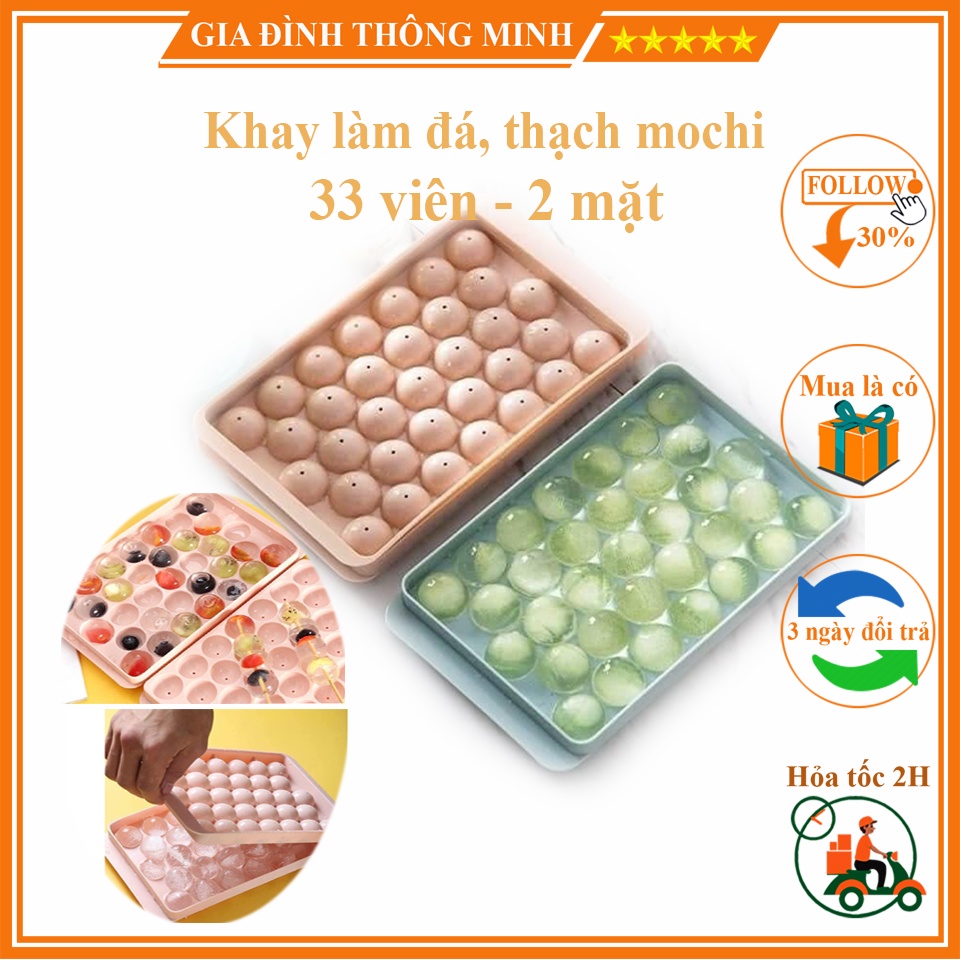 (𝗚𝗶𝗮́ 𝗦𝗶̉) Khay làm đá viên tròn 2 mặt - Khuôn thạch rau câu, mochi chất lượng cao cấp, đa năng tiện lợi (33 viên)