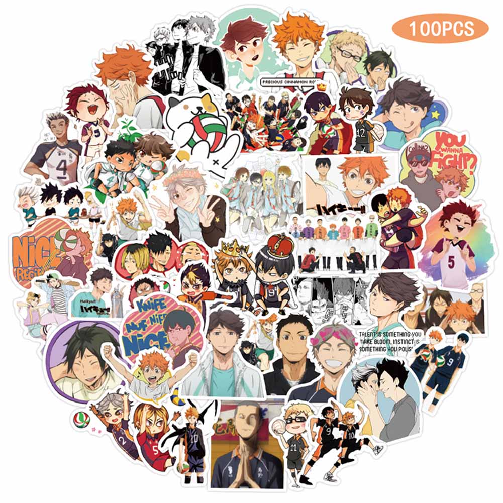 flowersqueen Set 100 miếng dán họa tiết Haikyuu làm bằng PVC không thấm nước