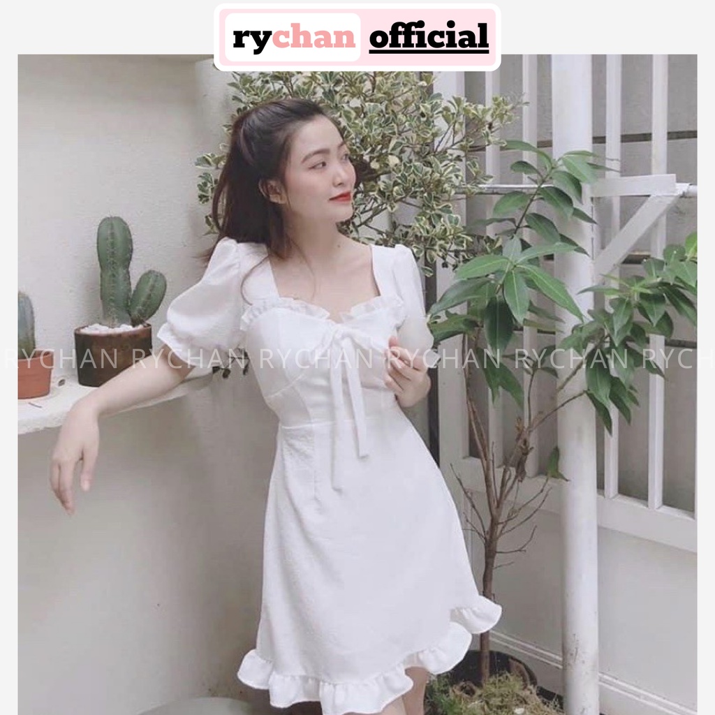Đầm Nữ Dự Tiệc Cưới Dáng Ngắn Viền Bèo Nơ Cổ Tay Ngắn Tôn Dáng Sang Chảnh 2 Màu Trắng Đen [ẢNH THẬT CUỐI] - DX9705