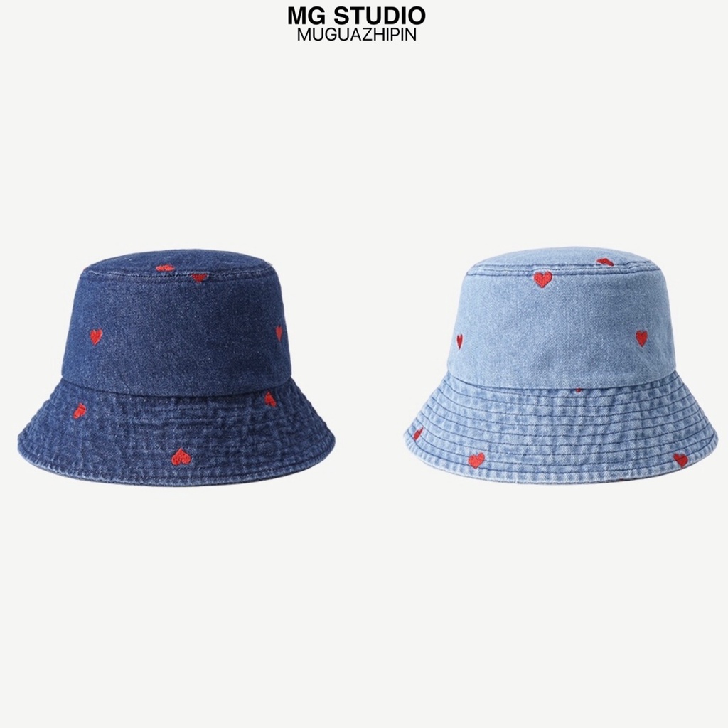 Mũ Tai Bèo MG STUDIO Chất Liệu Denim Họa Tiết Trái Tim 2 Màu Tùy Chọn Thời Trang