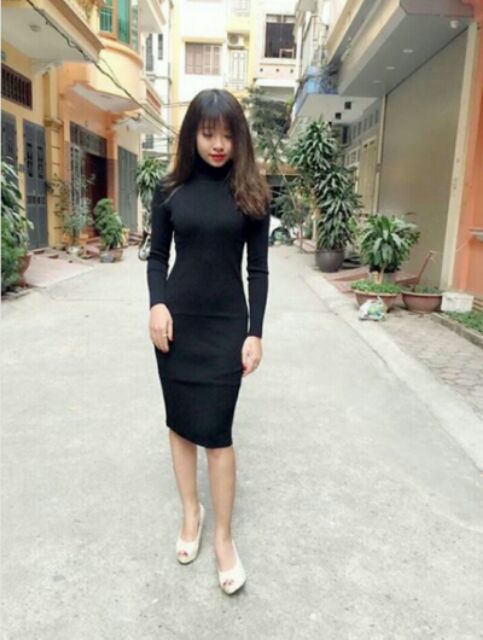 [ Sỉ 49K ] (6 Màu) Đầm Cổ Lọ Tay Dài Thun Gân Cao Cấp | BigBuy360 - bigbuy360.vn