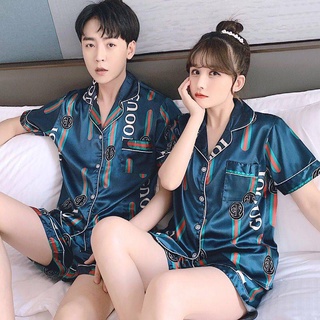 Bộ đồ ngủ ngắn tay bằng lụa mát thời trang mùa hè năm 2021 dành cho cặp đôi