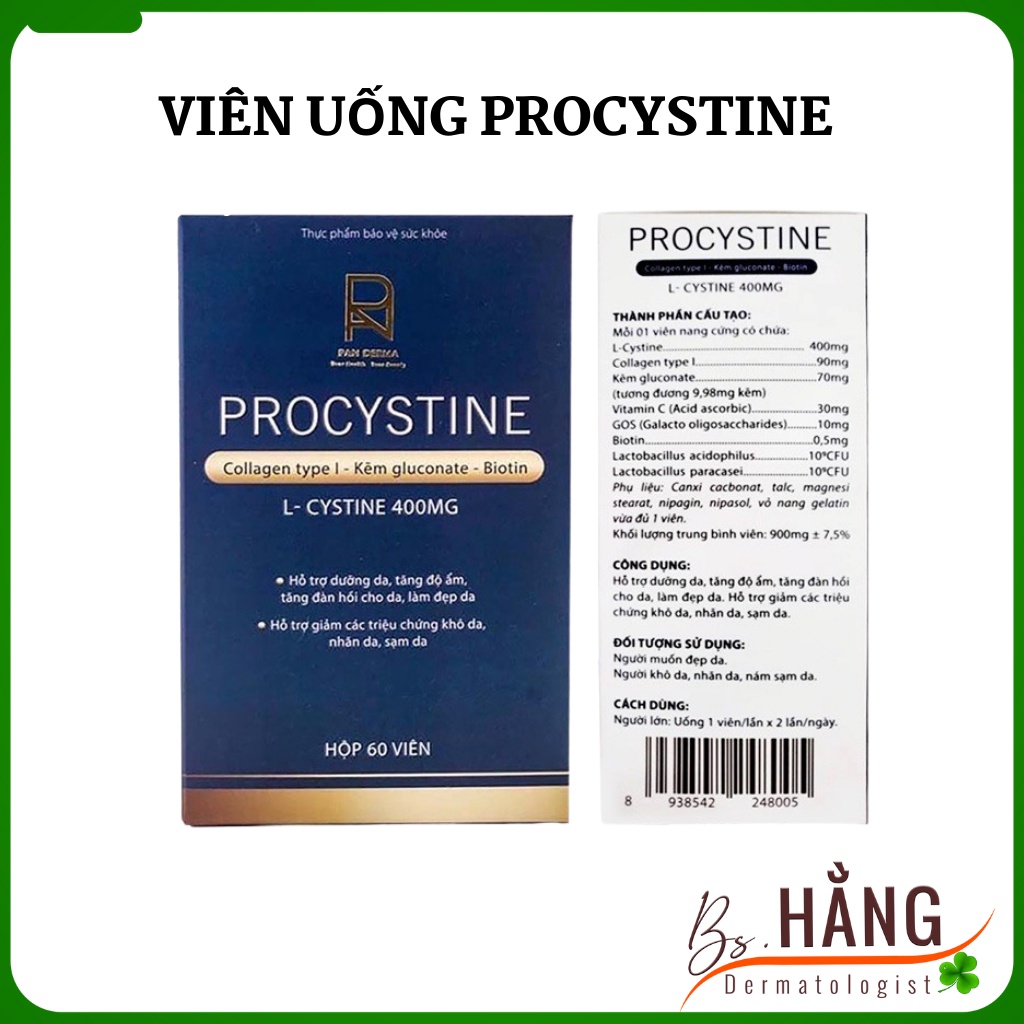 ✅[Chính Hãng] Viên uống giảm mụn trắng da Procystine 60 viên